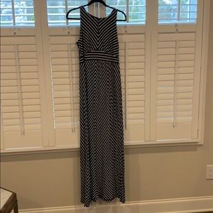 Loft black and white striped dress with keyhole